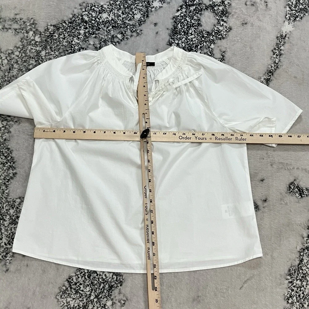 Quince Organic Cotton Poplin White Blouse Womens Size M Split Neck Tie Top - Picture 3 of 12